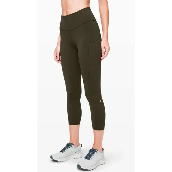 Lululemon Fast and Free High-Rise Crop II Green-sz 6 - Picture 3 of 10